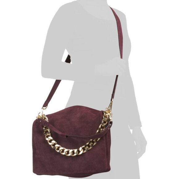 VIOLA CASTELLANI Made In Italy Suede Large Flap Over Shoulder Bag With Chain - Picture 2 of 4